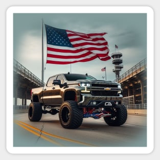 Chevrolet Silverado and The American Flag by Gas Autos Sticker